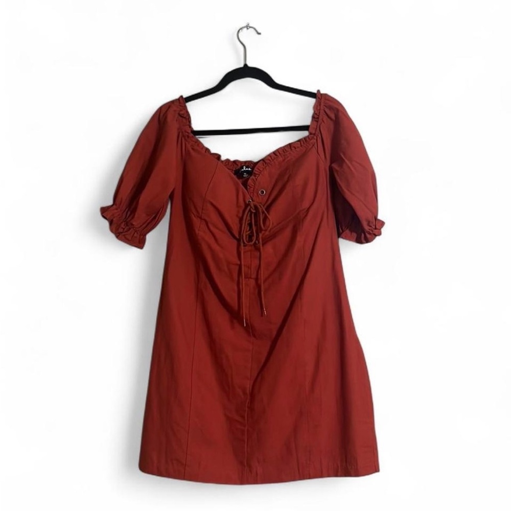 Lulus Dress Sz XL See Ya Later Terra Cotta Off-the-Shoulder Lace-Up 100% Cotton - Picture 3 of 7